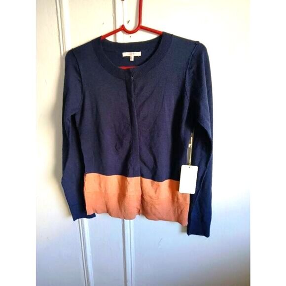 41 hawthorn womens medium fine wool sweater cardigan blue rose gold colorblock - Picture 1 of 8